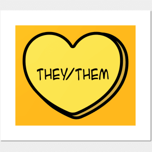 Pronoun They/Them Conversation Heart in Yellow Posters and Art